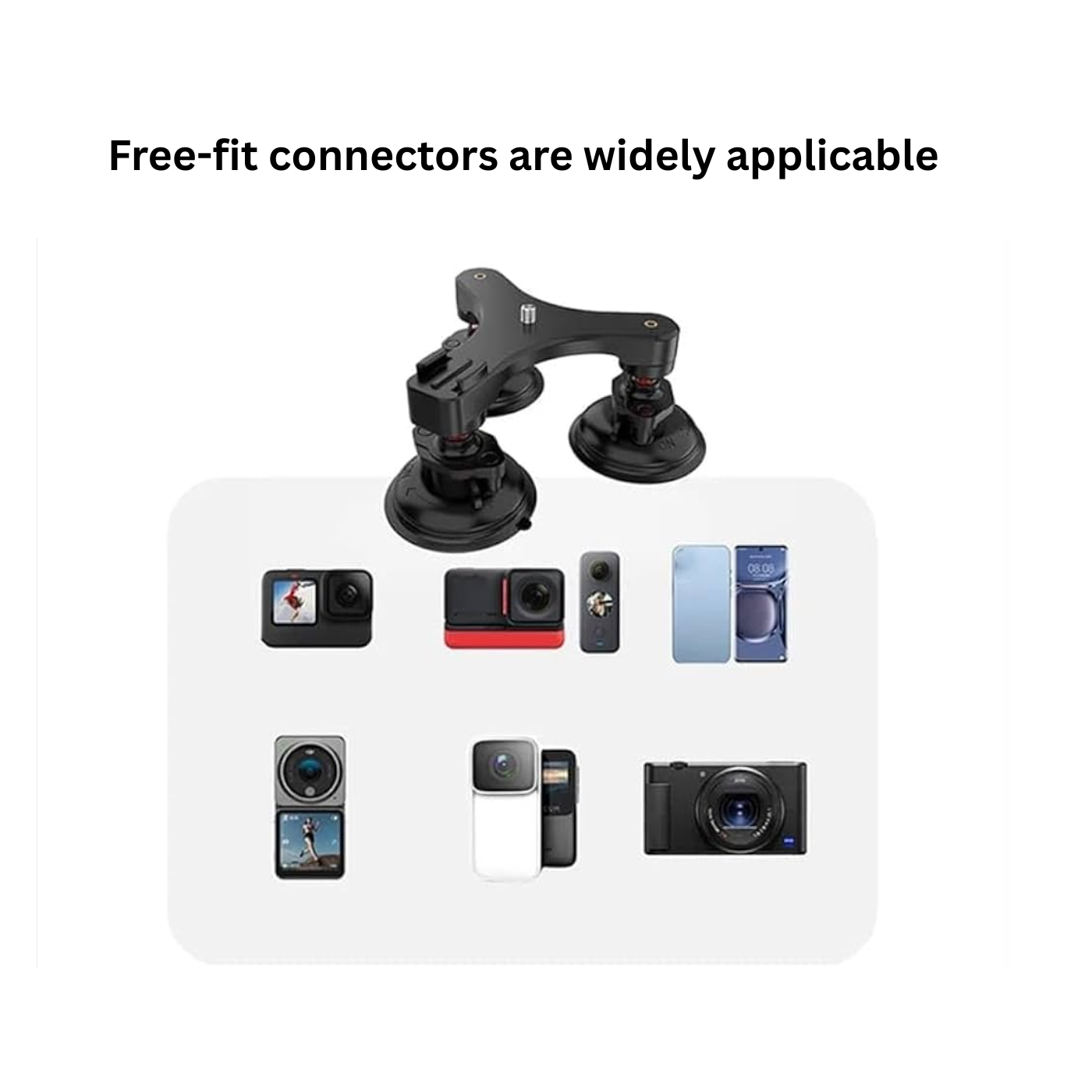 Car Triple Suction Cup Holder for Action Cameras & Osmo 360